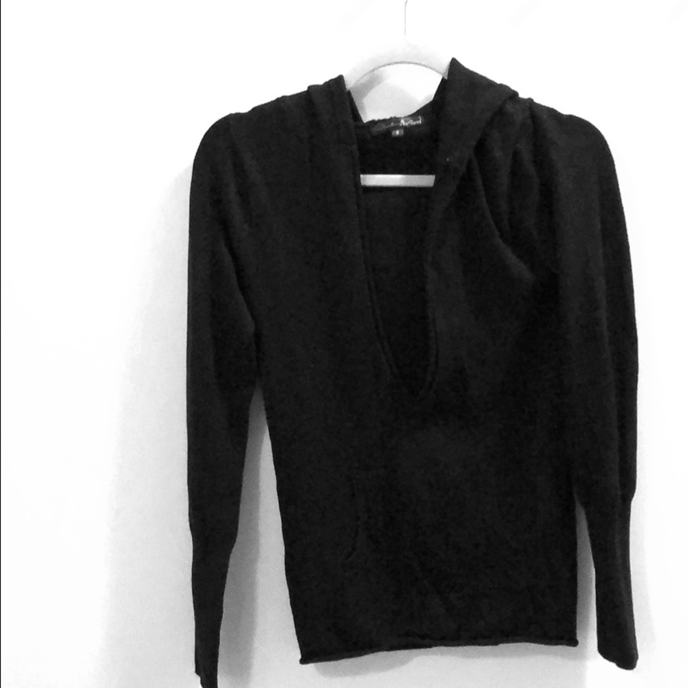 Black knit V-neck hoodie